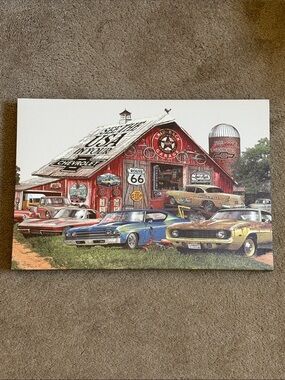 Vintage Route 66 Garage Canvas Wall Art - Classic Cars
